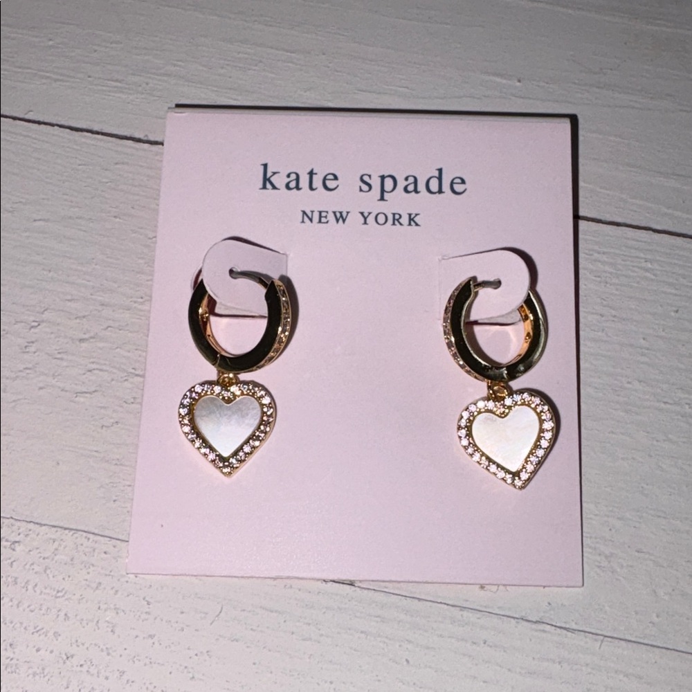 Kate Spade Take Heart (Gold/ CZ stones) Huggie drop earrings - Picture 6 of 6